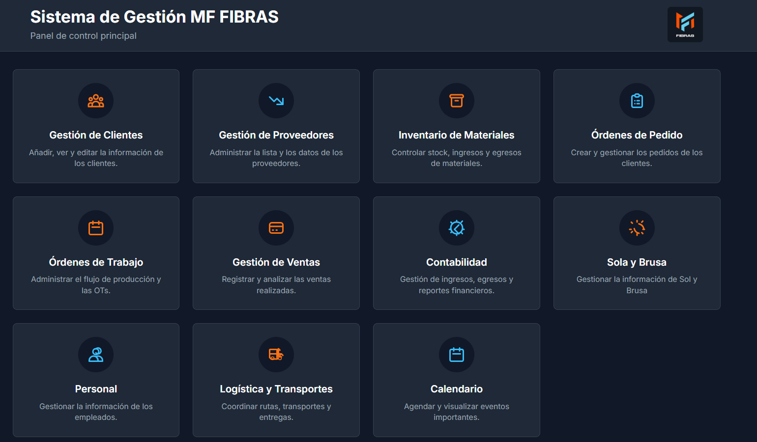 Panel de Control Principal del ERP